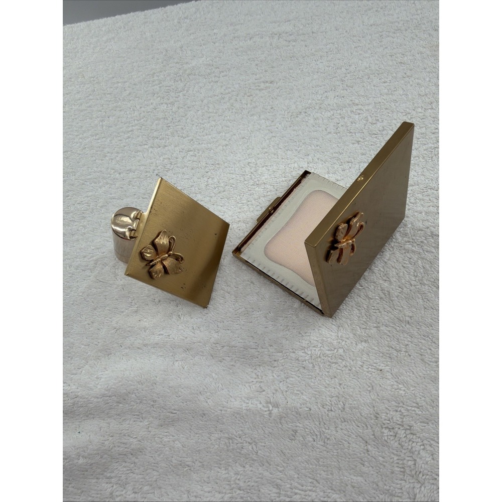 Vintage Butterfly Compact Set Mirrors Lipstick Holder 1950's Flair Fifth Ave
